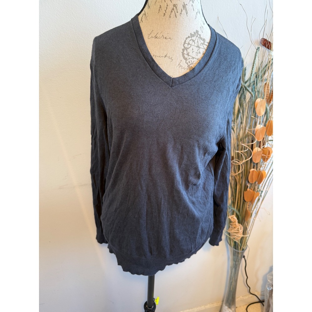 Banana Republic Mens Charcoal‎ Gray Silk Cotton Cashmere V-Neck Sweater Size M